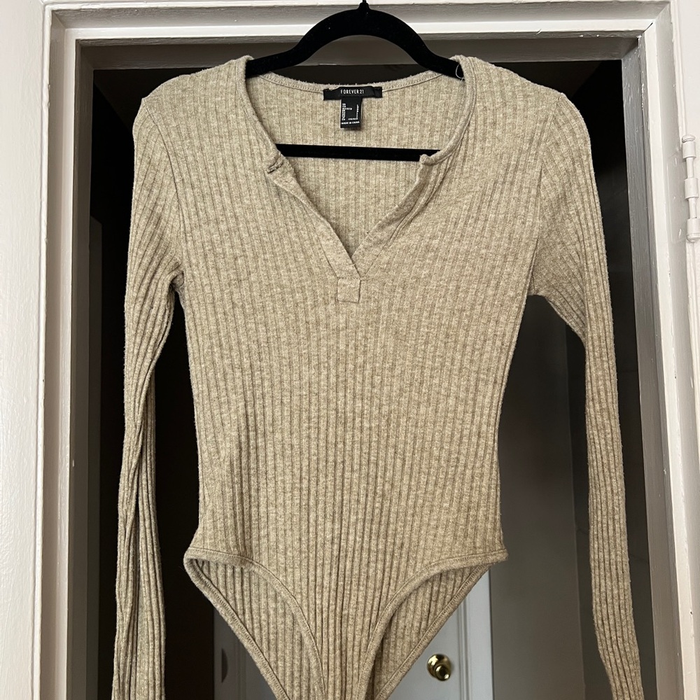 Forever 21 Beige Ribbed Bodysuit
